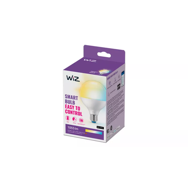 WiZ Globe 75W G95 E27, lampadina smart, Wi-Fi/Bluetooth, bianco, Wi-Fi 4 (802.11n), 802.11b, 802.11g, LED, E27