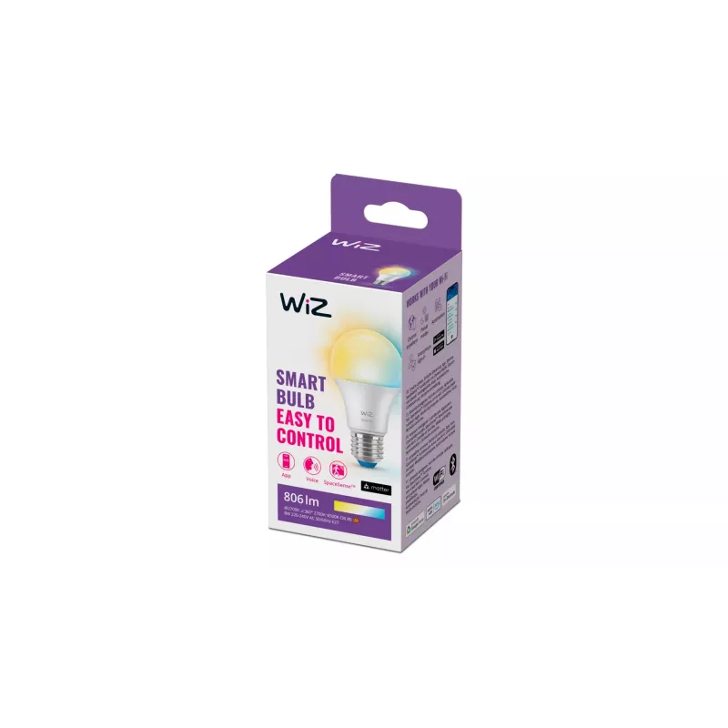 WiZ Bulb 60W A60 E27, lampadina smart, Wi-Fi/Bluetooth, bianco, Wi-Fi 4 (802.11n), 802.11b, 802.11g, LED, E27