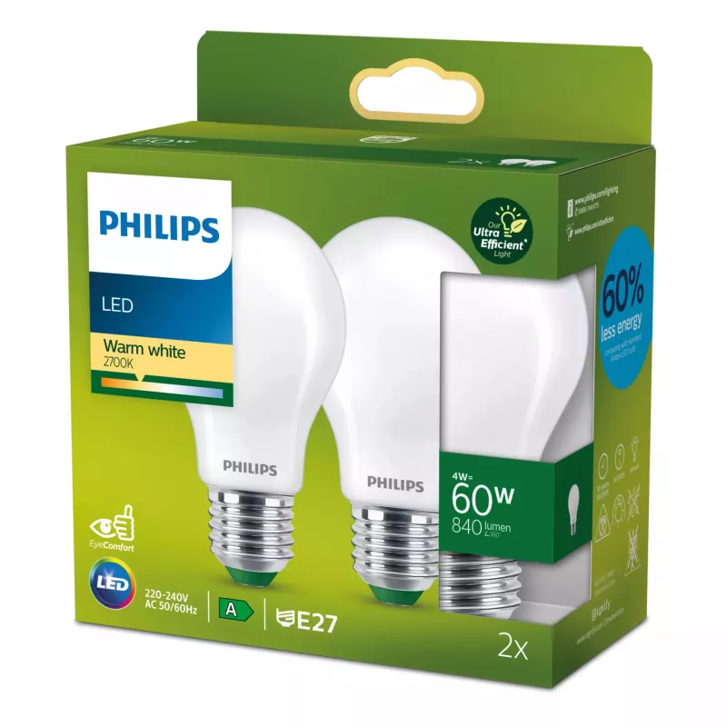Philips Filament Bulb Frosted 60W A60 E27 4W bianco caldo 840lm