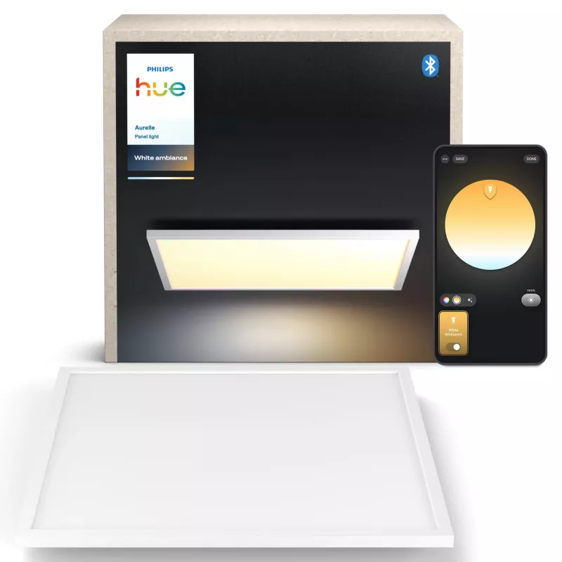 Philips Aurelle pannello quadrato, plafoniera smart, Bluetooth/Zigbee, bianco, LED, alluminio, variabile