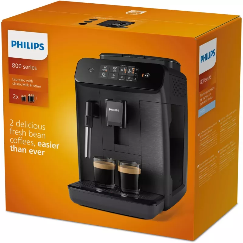 Macchina per espresso Philips 800 Serie EP0820/00 — automatica, serbatoio 1,8 L, macinacaffè in ceramica integrato 275 g, 15 bar, nero