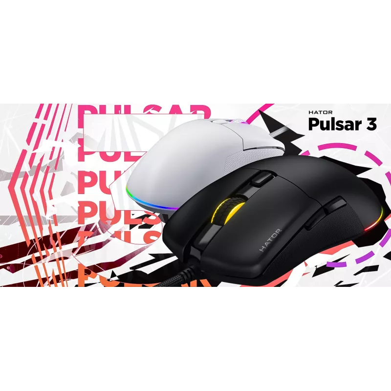 Mouse HATOR Pulsar 3 ottico giallo 12000 DPI 6 pulsanti bianco
