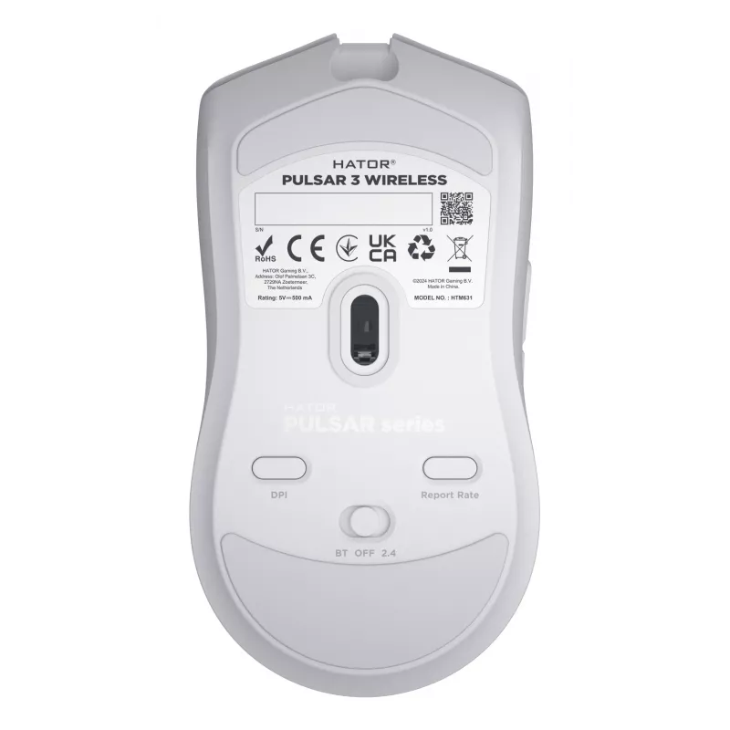 HATOR Pulsar 3 Wireless, bianco - switch ottici gialli 100M PixArt PMW 3311 (HTM631)