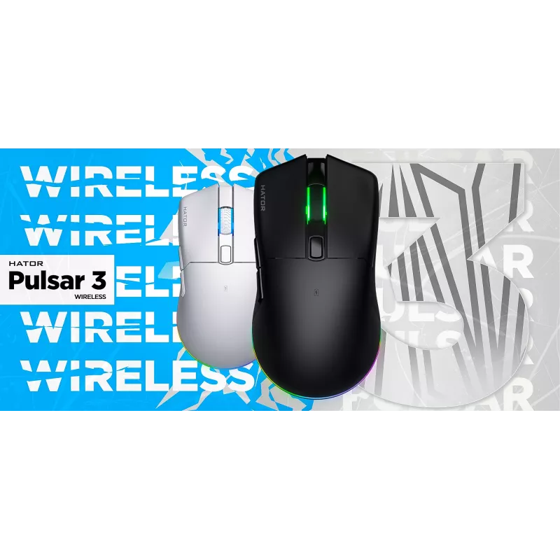 HATOR Pulsar 3 Wireless, bianco - switch ottici gialli 100M PixArt PMW 3311 (HTM631)