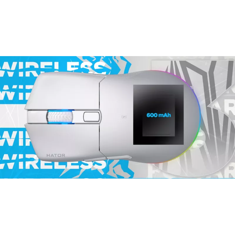 HATOR Pulsar 3 Wireless, bianco - switch ottici gialli 100M PixArt PMW 3311 (HTM631)