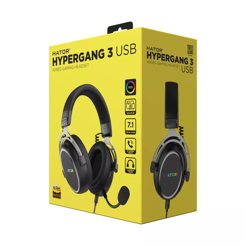 Cuffie HATOR Hypergang 3 USB con filo e senza fili ad archetto Gaming USB Type-C / USB Type-A Bluetooth nero