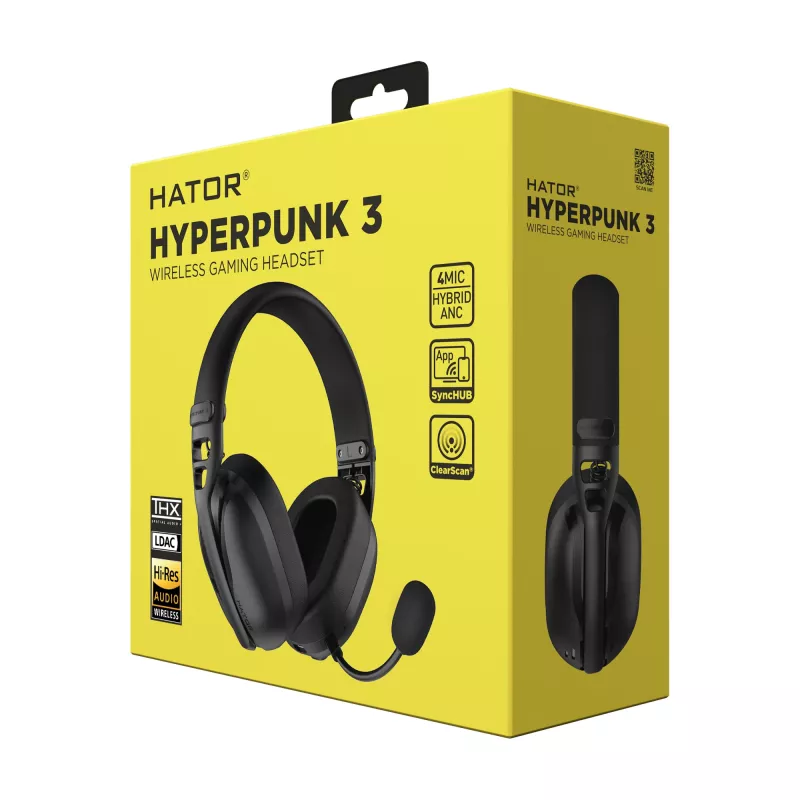 Cuffie HATOR Hyperpunk 3 senza fili con filo e senza fili ad archetto Gaming USB Type-C / USB Type-A Bluetooth nero