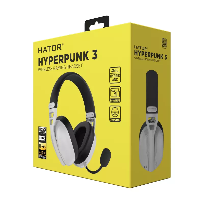 Cuffie HATOR Hyperpunk 3 senza fili con filo e senza fili ad archetto Gaming USB Type-C / USB Type-A Bluetooth bianco