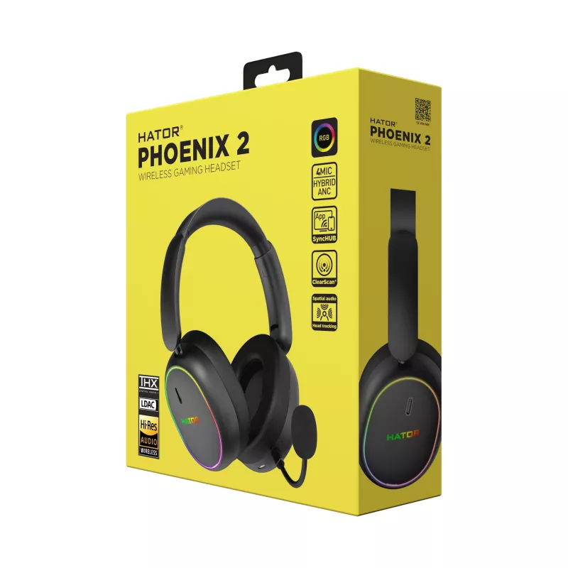Cuffie HATOR Phoenix 2 senza fili con filo e senza fili ad archetto Gaming USB Type-C / USB Type-A Bluetooth nero