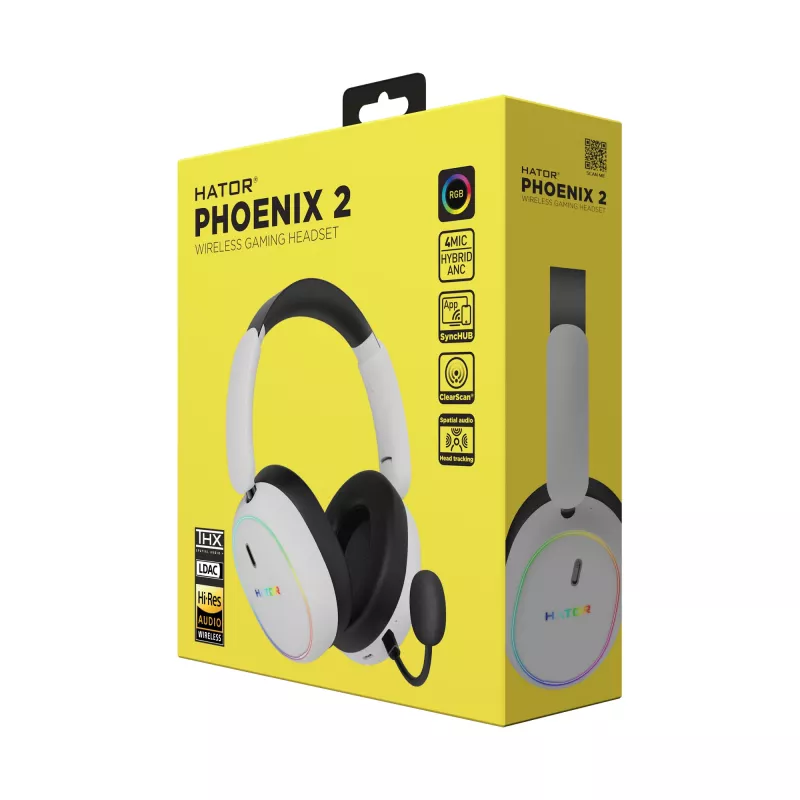 Cuffie HATOR Phoenix 2 senza fili con filo e senza fili ad archetto Gaming USB Type-C / USB Type-A Bluetooth bianco