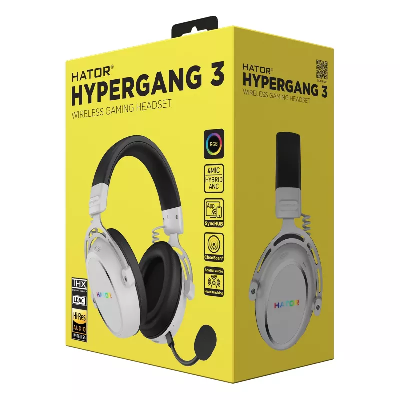 Cuffie HATOR Hypergang 3 senza fili ad archetto Gaming USB Type-C / USB Type-A Bluetooth bianco