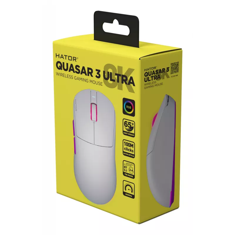 Mouse HATOR Quasar 3 Ultra 8K Wireless Gaming ambidestro RF Wireless + Bluetooth + USB Type-A ottico 30000 DPI