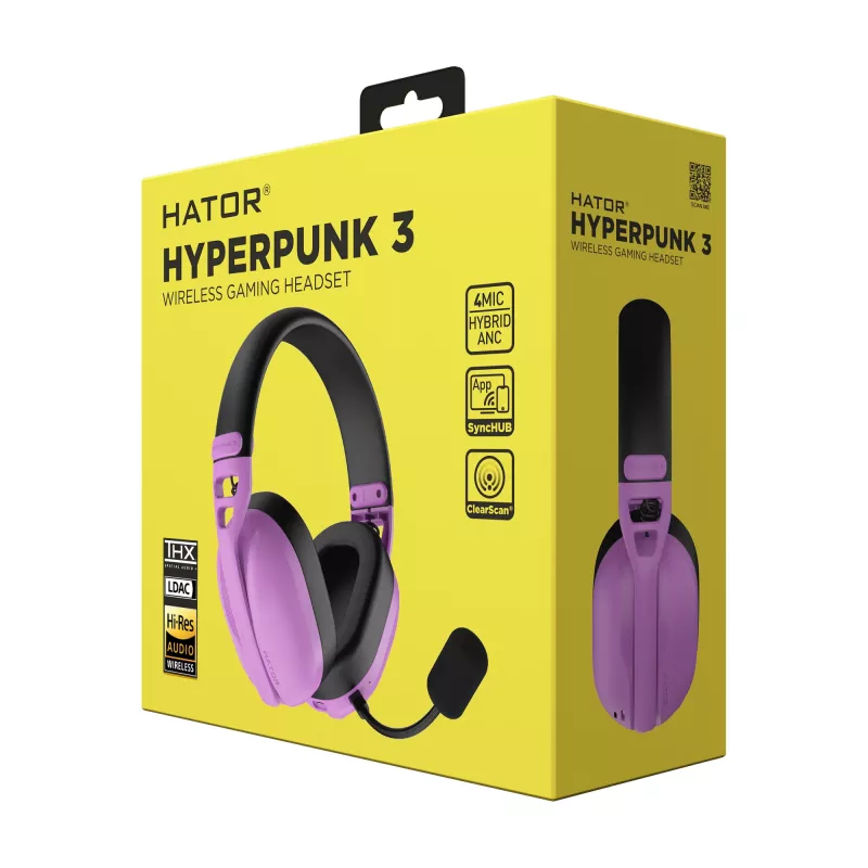 Cuffie HATOR Hyperpunk 3 senza fili con filo e senza fili ad archetto Gaming USB Type-C / USB Type-A Bluetooth viola