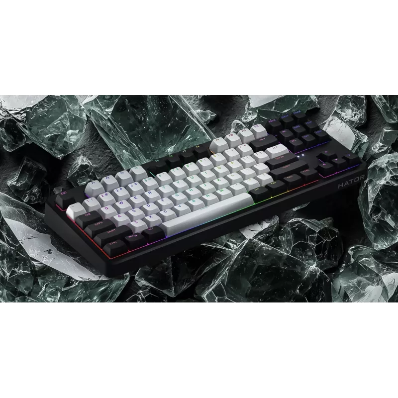 Tastiera HATOR Rockfall 3 TKL Wireless, bianco, QMK/VIA, profilo OMA tasti bianco-nero – switch meccanici lineari hotswap – US – layout ANSI