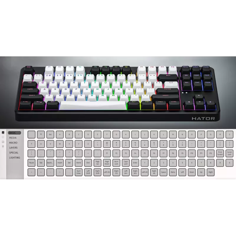 Tastiera HATOR Rockfall 3 TKL Wireless, bianco, QMK/VIA, profilo OMA tasti bianco-nero – switch meccanici lineari hotswap – US – layout ANSI