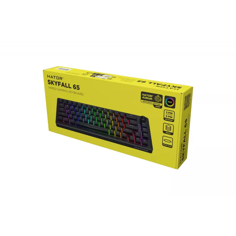 HATOR Skyfall 65 Cablata, Meccanica, USB-C, Aurum Sterling, 70M pressioni, RGB, nero, 790g