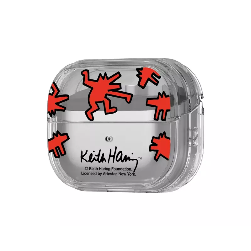Custodia Samsung Keith Haring Slickback per Galaxy Buds3 Pro rossa trasparente