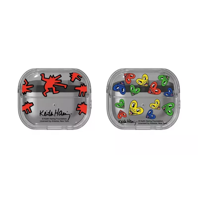 Custodia Samsung Keith Haring Slickback per Galaxy Buds3 Pro rossa trasparente