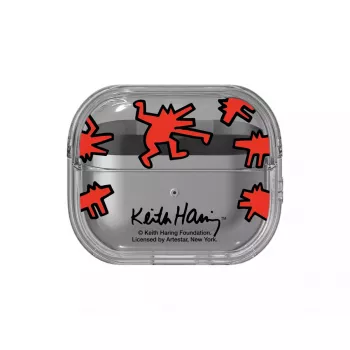 Custodia Samsung Keith Haring Slickback per Galaxy Buds3 Pro rossa trasparente