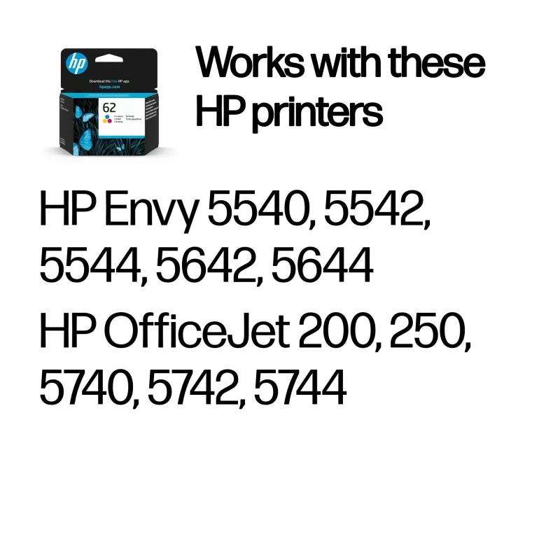 HP 62 cartuccia d'inchiostro originale tricolore, ciano, magenta, giallo, 1 pz., 165 pagine
