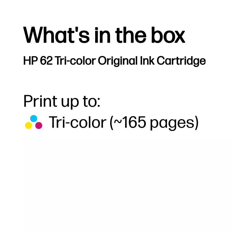 HP 62 cartuccia d'inchiostro originale tricolore, ciano, magenta, giallo, 1 pz., 165 pagine