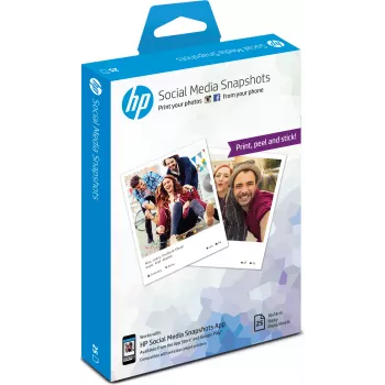 HP Social Media Snapshots carta fotografica adesiva rimovibile – 25 fogli/10 x 13 cm, bianco, satinata