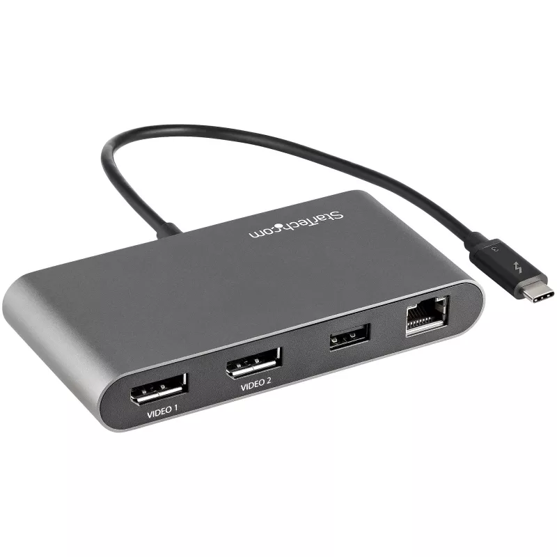 Dock Mini Thunderbolt per doppio monitor StarTech.com, DisplayPort 4K 60Hz, hub senza driver per Windows e Mac, Gigabit Ethernet, 1x USB-A (USB 5Gbps), cavo da 11