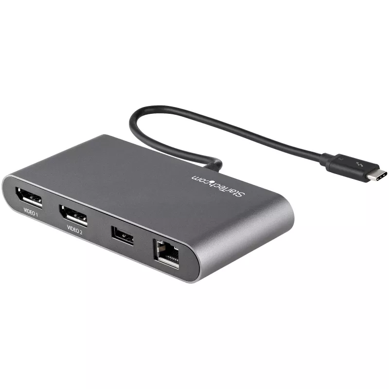 Dock Mini Thunderbolt per doppio monitor StarTech.com, DisplayPort 4K 60Hz, hub senza driver per Windows e Mac, Gigabit Ethernet, 1x USB-A (USB 5Gbps), cavo da 11