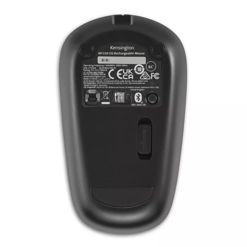 Mouse ricaricabile Kensington MY230 EQ – wireless – medio, ambidestro, RF Wireless + Bluetooth, 1200 DPI, nero