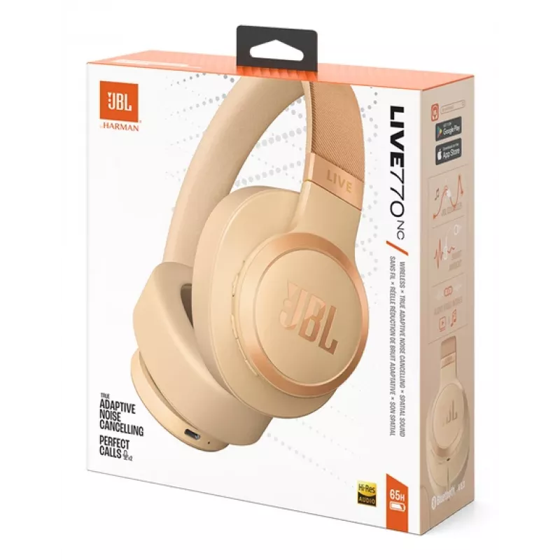 JBL Live 770NC cuffie wireless con archetto chiamate/musica Bluetooth sabbia