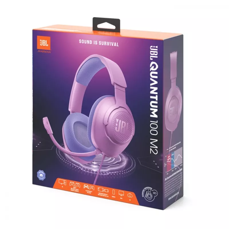 Headset gaming over-ear con filo JBL Quantum 100M2 — circumaurale, 20–20000 Hz, cavo 1,2 m, viola