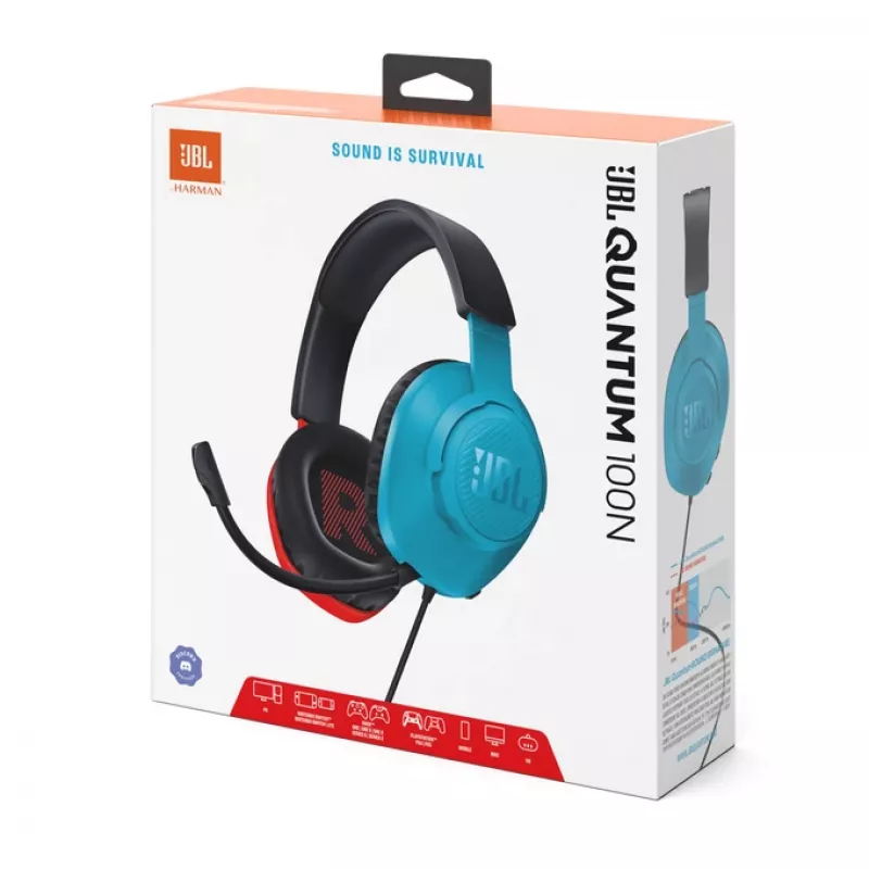 JBL Quantum 100N Headset con filo Archetto Gaming Blu, Rosso