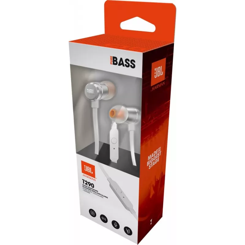 JBL T290 Headset con filo In-Ear Chiamate/Musica Argento