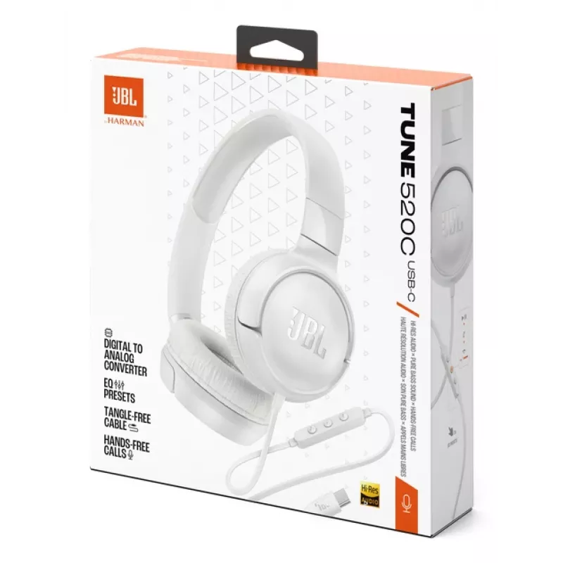 JBL Tune 520C USB-C Cuffie con filo Archetto Chiamate/Musica USB Type-C Bianco