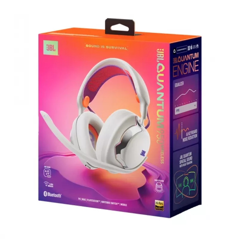 JBL Quantum 950 cuffie wireless con archetto gaming USB Type-C Bluetooth stazione di ricarica arancione, argento, bianco