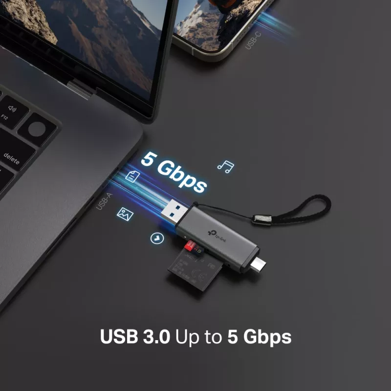Lettore di schede TP‑LINK UA430D USB 3.1 — supporto MicroSD/SD, 200 Mbit/s, nero, 75×22,9×9,3 mm