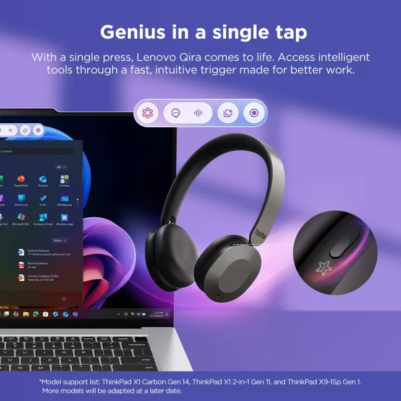 Lenovo 4XD1T60925 cuffie/headset wireless con archetto ufficio/call center USB Type-C Bluetooth grigio