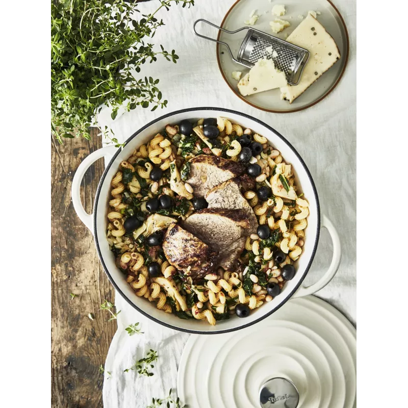 Tefal padella in ghisa da portata LOV E25972, rotonda 3,8 L, 28 cm, beige