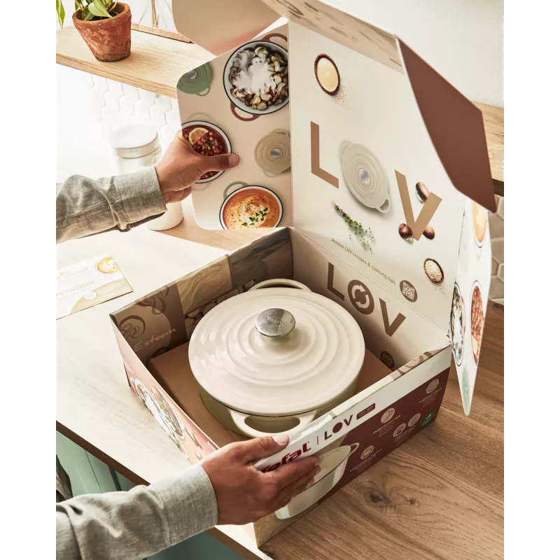 Tefal padella in ghisa da portata LOV E25972, rotonda 3,8 L, 28 cm, beige