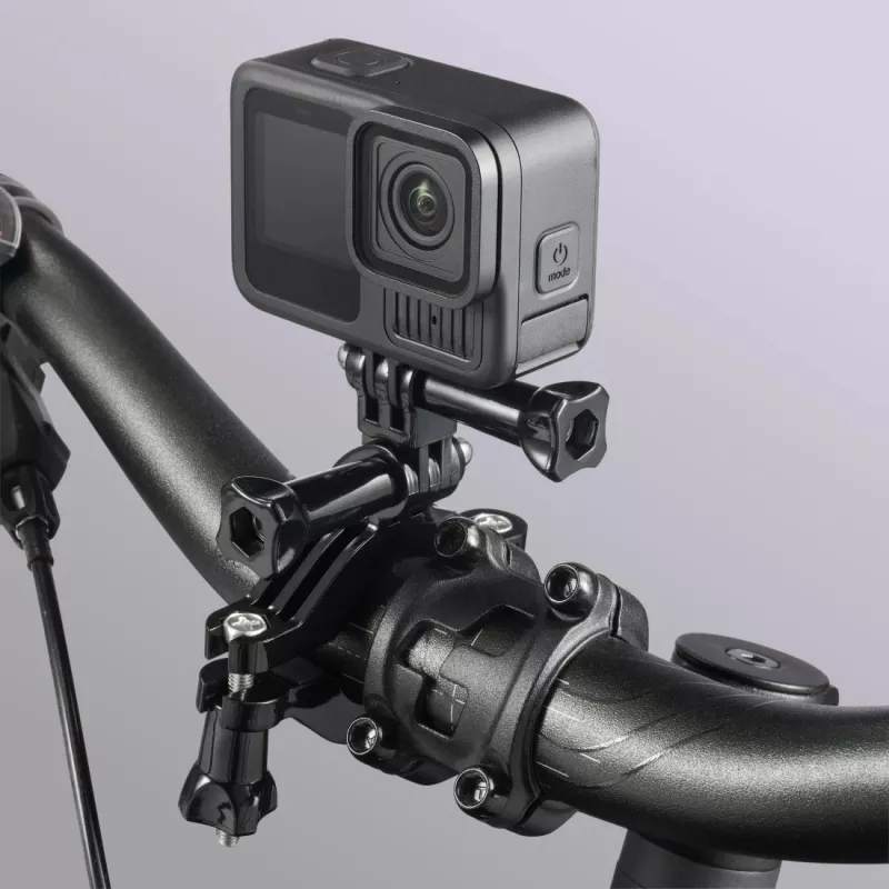 HAMA supporto passivo per action camera — grande, nero, per biciclette e outdoor (adatto per tubi 2,5–6,2 cm)