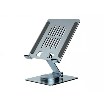 Supporto multimediale per tablet CONCEPTRONIC THANA09G — supporto pieghevole orientabile, base girevole a 360°, regolabile in altezza, grigio, 150×110×40 mm