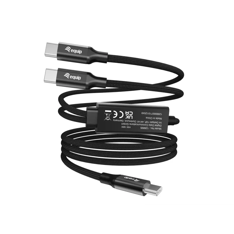 Cavo di ricarica a Y USB-C a 2x USB-C EQUIP 1,5 m PD 140 W, USB 2.0, nero