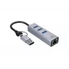 Adattatore di rete USB-C a Gigabit con hub USB a 3 porte CONCEPTRONIC ABBY25G — USB 3.2 Gen 1, Ethernet 1 Gbit/s, 3x USB-A, alluminio, grigio