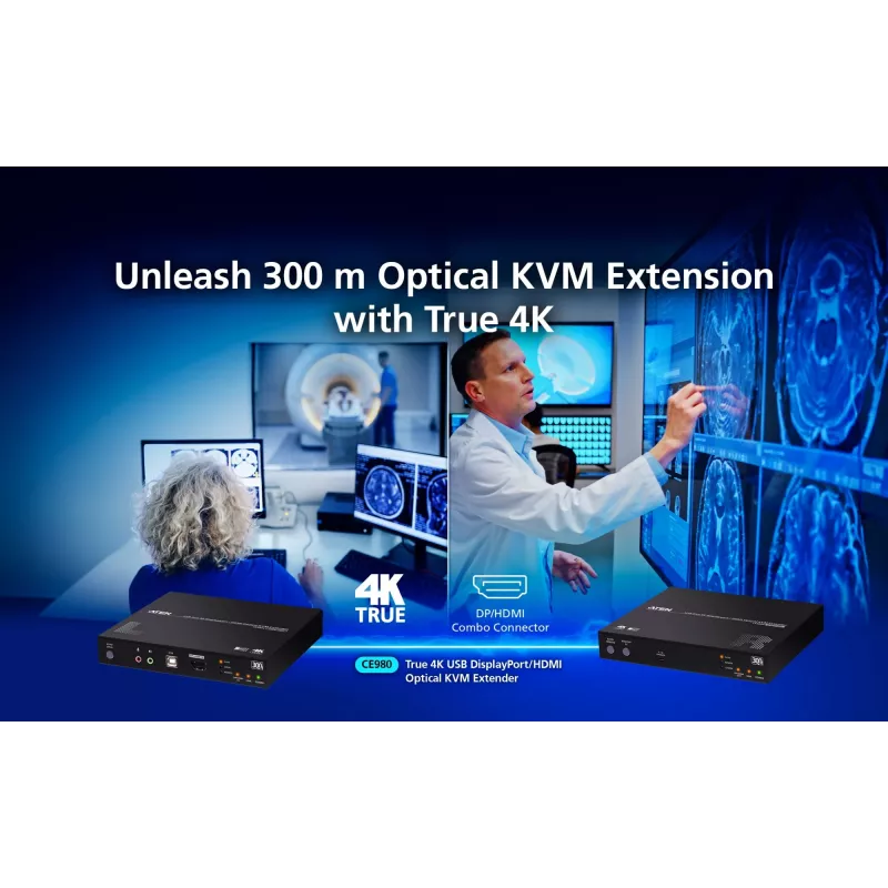 KVM Extender ATEN True 4K DP/HDMI Optical KVM 300m – trasmettitore e ricevitore, DisplayPort/HDMI, USB, 300 m