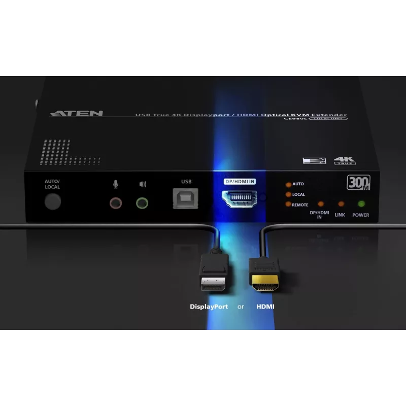 KVM Extender ATEN True 4K DP/HDMI Optical KVM 300m – trasmettitore e ricevitore, DisplayPort/HDMI, USB, 300 m