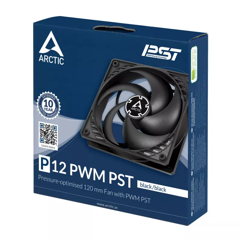 ARCTIC P12 PWM PST (nero/nero) Ventola da 120 mm ottimizzata per la pressione con PWM PST