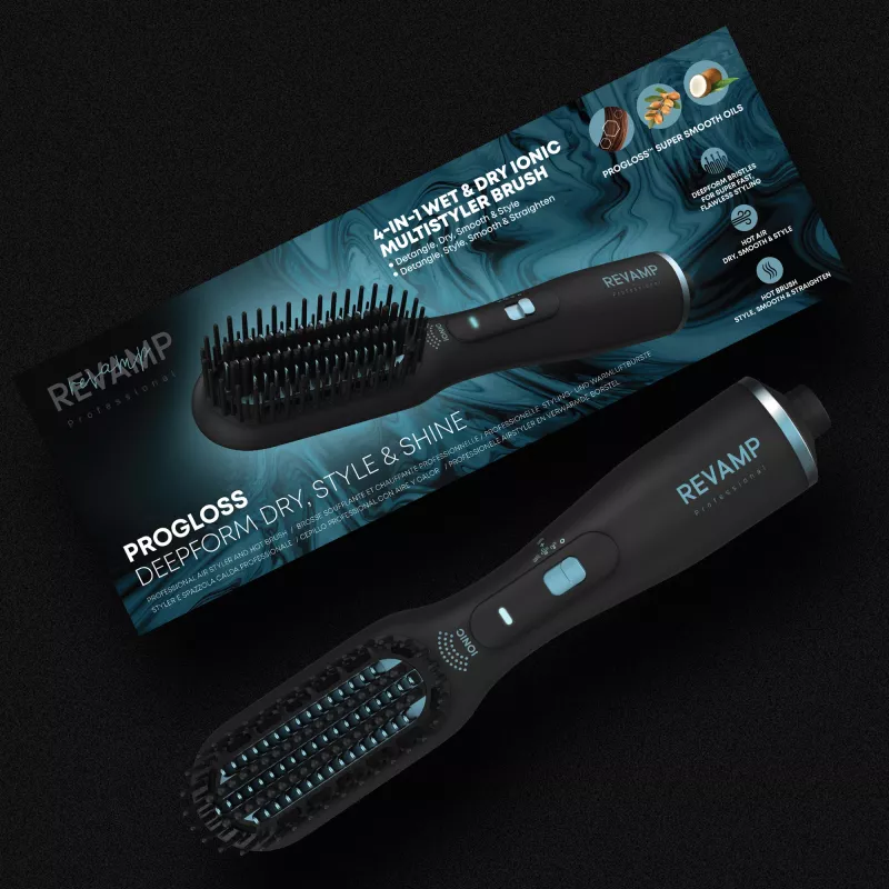Revamp Progloss Deepform Spazzola ad aria calda per lisciare e modellare Warm nero 550 W 3 m