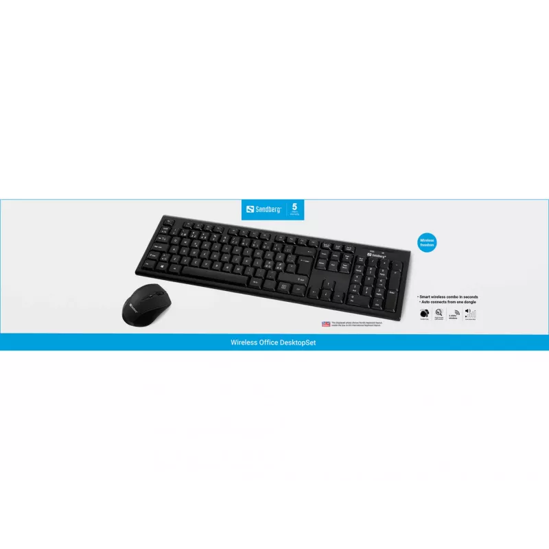 Sandberg Wireless Office DesktopSet INT, wireless, RF wireless, a membrana, QWERTY, nero, mouse incluso