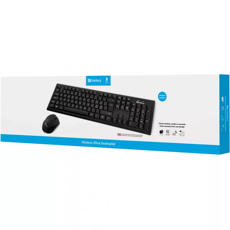 Sandberg Wireless Office DesktopSet INT, wireless, RF wireless, a membrana, QWERTY, nero, mouse incluso