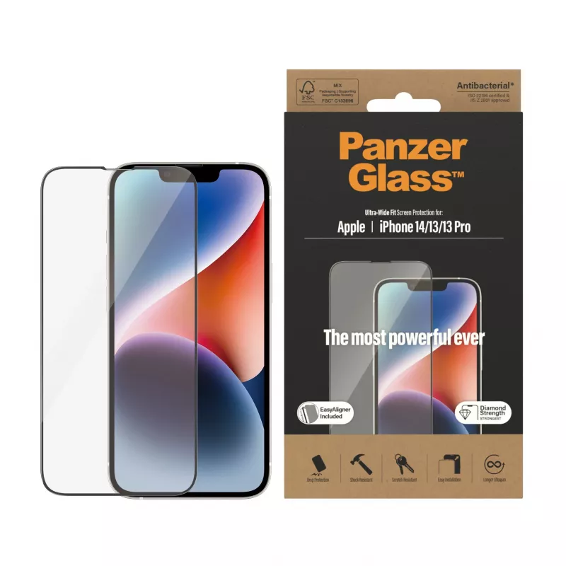 PanzerGlass® pellicola protettiva per display iPhone 14 | 13 | 13 Pro | Ultra-Wide Fit con EasyAligner